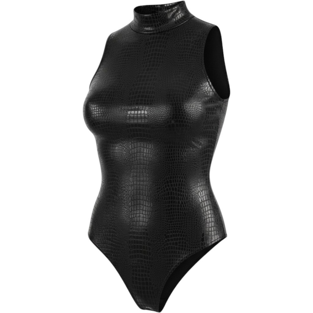 SHEIN Black Crocodile Embossed Mock Neck Sleeveless Bodysuit XL 12 Metallic Edgy